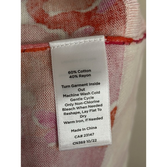 Talbots Womens Petite Large Pullover Top Floral Pink Orange Cotton Preppy Casual - Picture 4 of 6